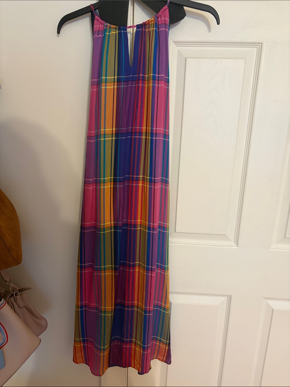 Ann Taylor Multicolor Plaid Maxi Dress in Pink, Blue & Yellow